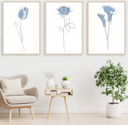 Premium Wall Art - Whispers in Bloom: Minimalist Floral Line Art (Multiple Sizes Available)