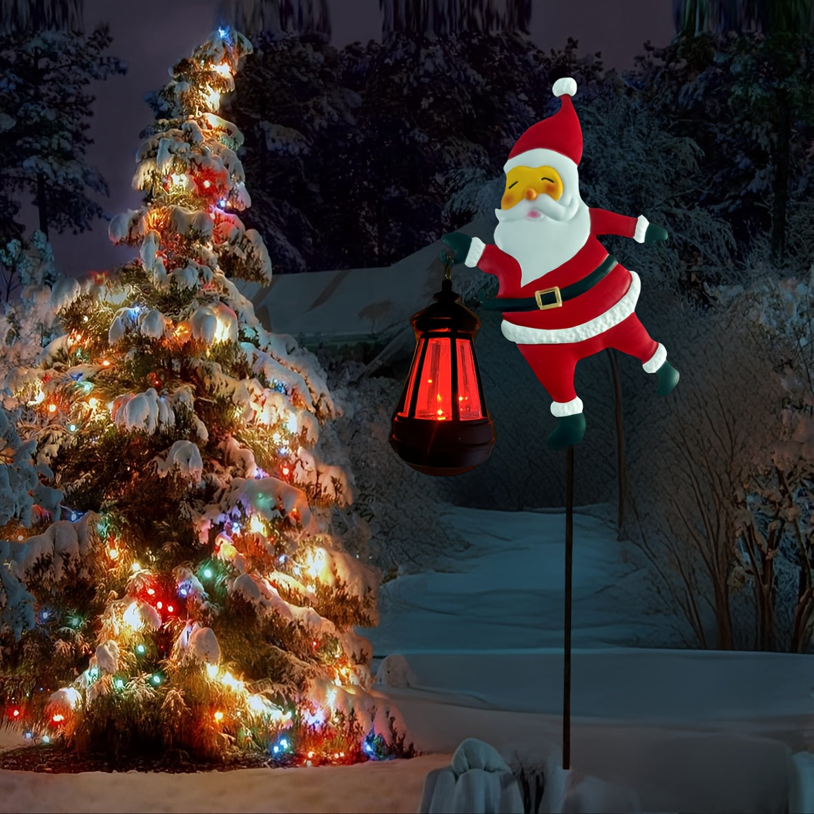GlowFest Solar Festive Lantern Hero - Decorative Lights - Festive Santa Claus Figurine with Lanterns, Energy-Efficient Outdoor Holiday Decor for Garden